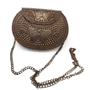 Y2k Elegant Butterfly Embellished Bronze Clutch New Indian